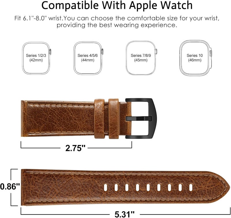 EDIMENS Leather Bands Compatible with Apple Watch 49mm 45mm 42mm 44mm Band Men Women, Vintage Genuine Leather Wristband Replacement Band Compatible for Apple Watch iwatch Series 9 8 7 6 5 4 3 2 1 SE2 - Image 2